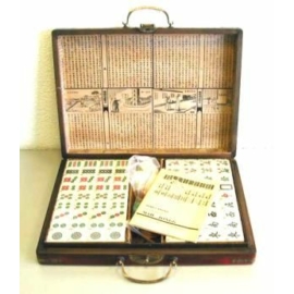 Mahjong készlet bakelitkövekkel, vörös fa díszdobozban - 720427