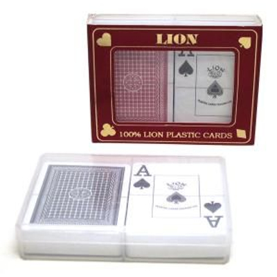 Lion 100% plasztik póker,nagy indexes, 2x55 lap, műanyag dobozban - 757502