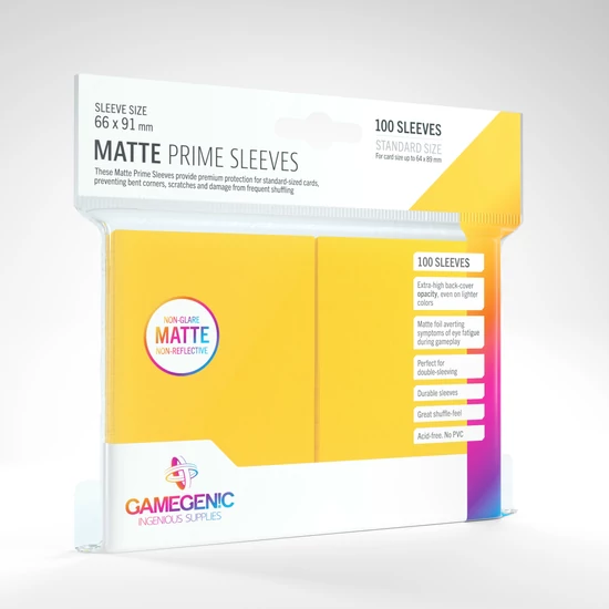 GameGenic Matte Prime Sleeves, sárga - 66x91mm (100 db/csomag)