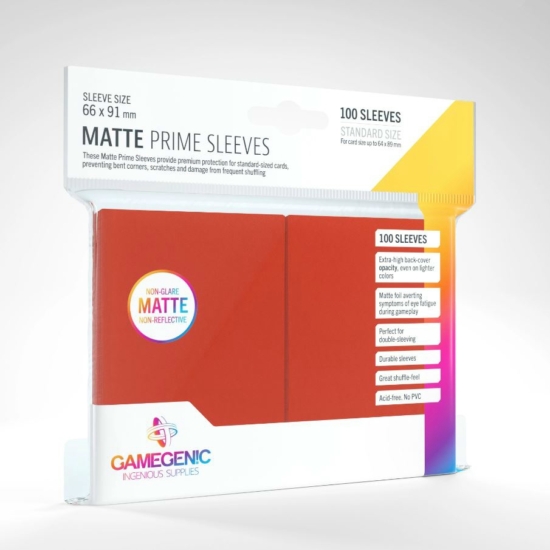 GameGenic Matte Prime Sleeves, piros - 66x91mm (100 db/csomag)