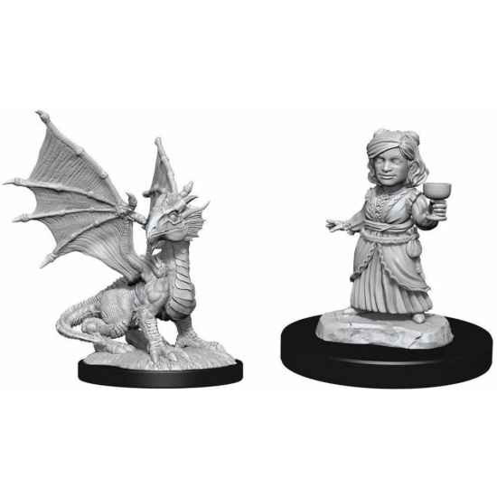 D&D Nolzur's Marvelous Miniatures: Silver Dragon Wyrmling & Female Halfling