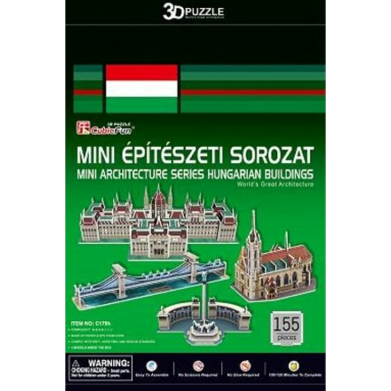 3D-puzzle mini magyar épületek (Parlament,Mátyás-templom,Hősök tere,Lánchíd)